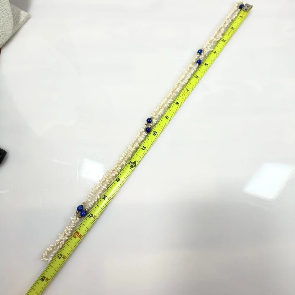 Vintage Rice Pearl Necklace Lapis Lazuli & 14K Gold Accent Beads 35